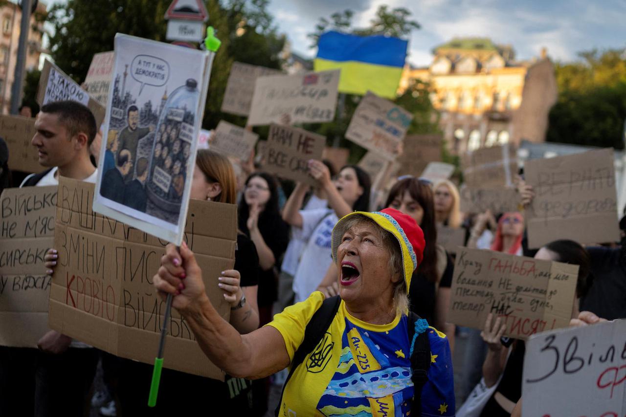 Protest against Ukrainian President Zelenskiy's decision to replace Fedorov as defence minister, in Kyiv