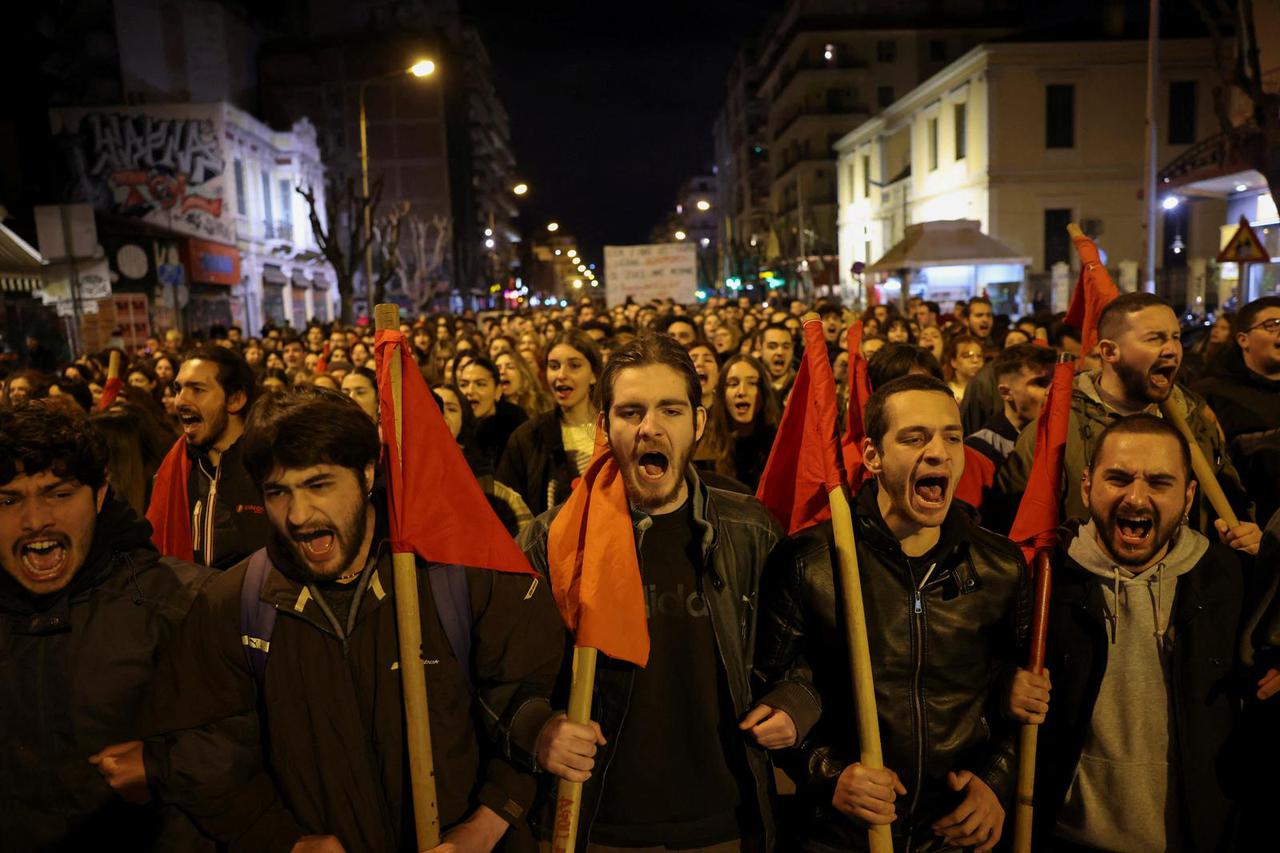 Demonstration after a train crash near the city of Larissa, in Thessaloniki