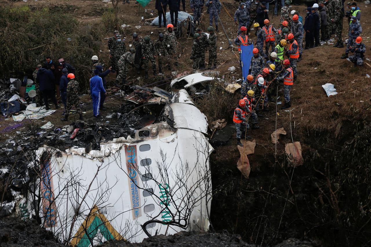 Aftermath of Yeti Airlines plane crash, in Pokhara