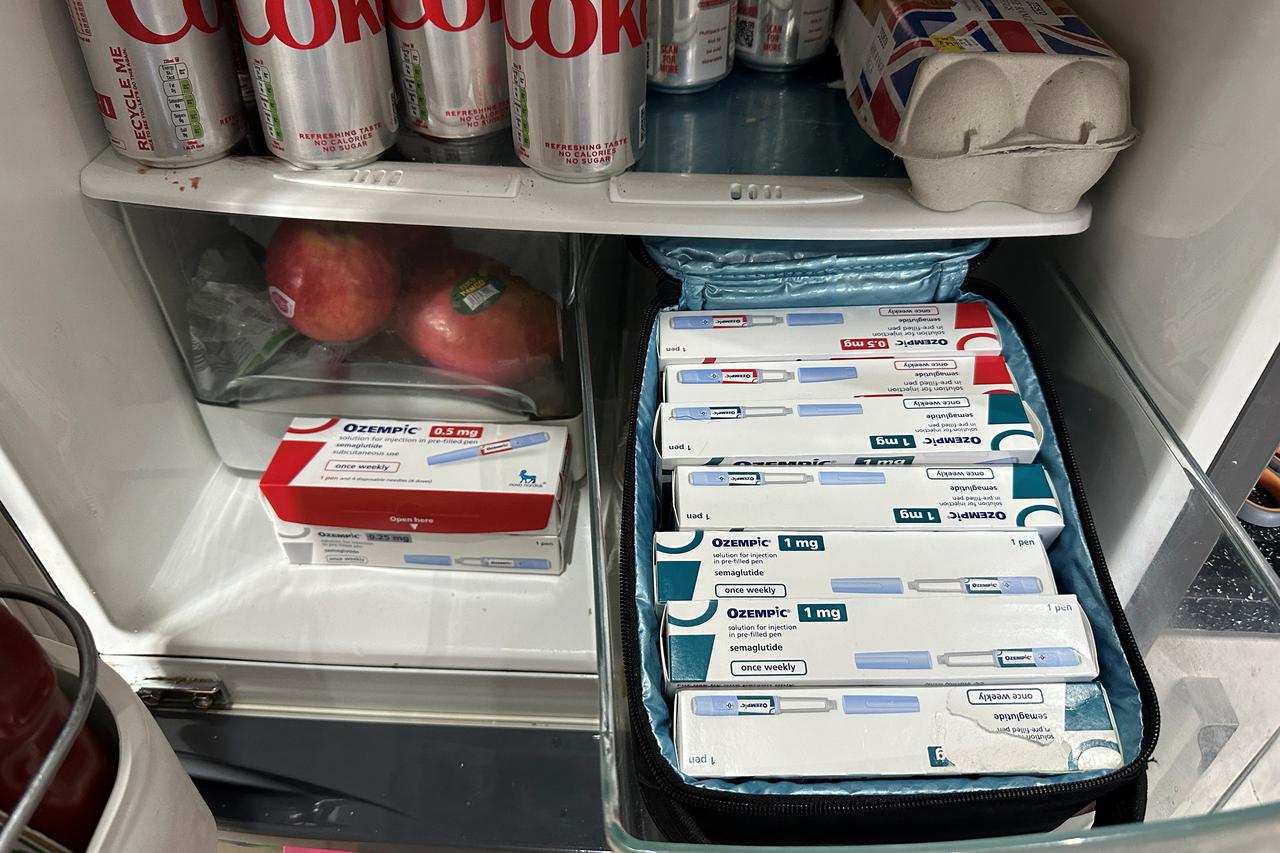 A handout photo shows a nine-month supply of Novo Nordisk's diabetes drug Ozempic stored in a refrigerator in London