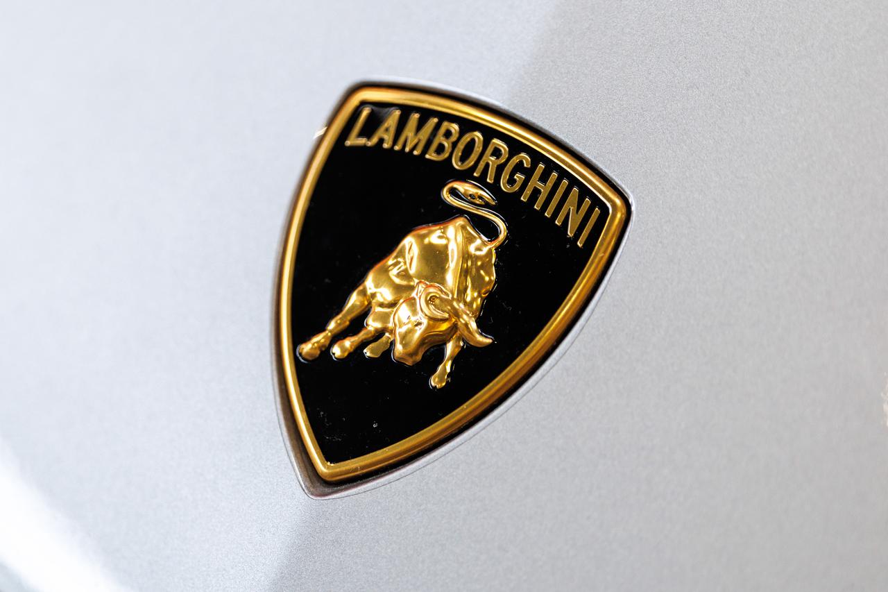Lamborghini logo on a luxury car of the brand