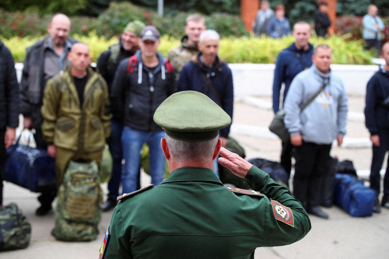 FILE PHOTO: Russian reservists depart for military bases during mobilisation of troops in Volzhsky