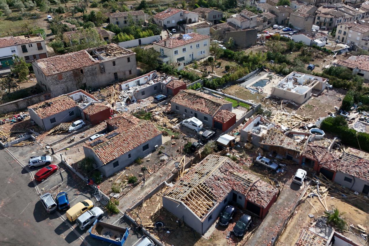 Aftermath of a tornado in Pomas in the Aude region of southern France