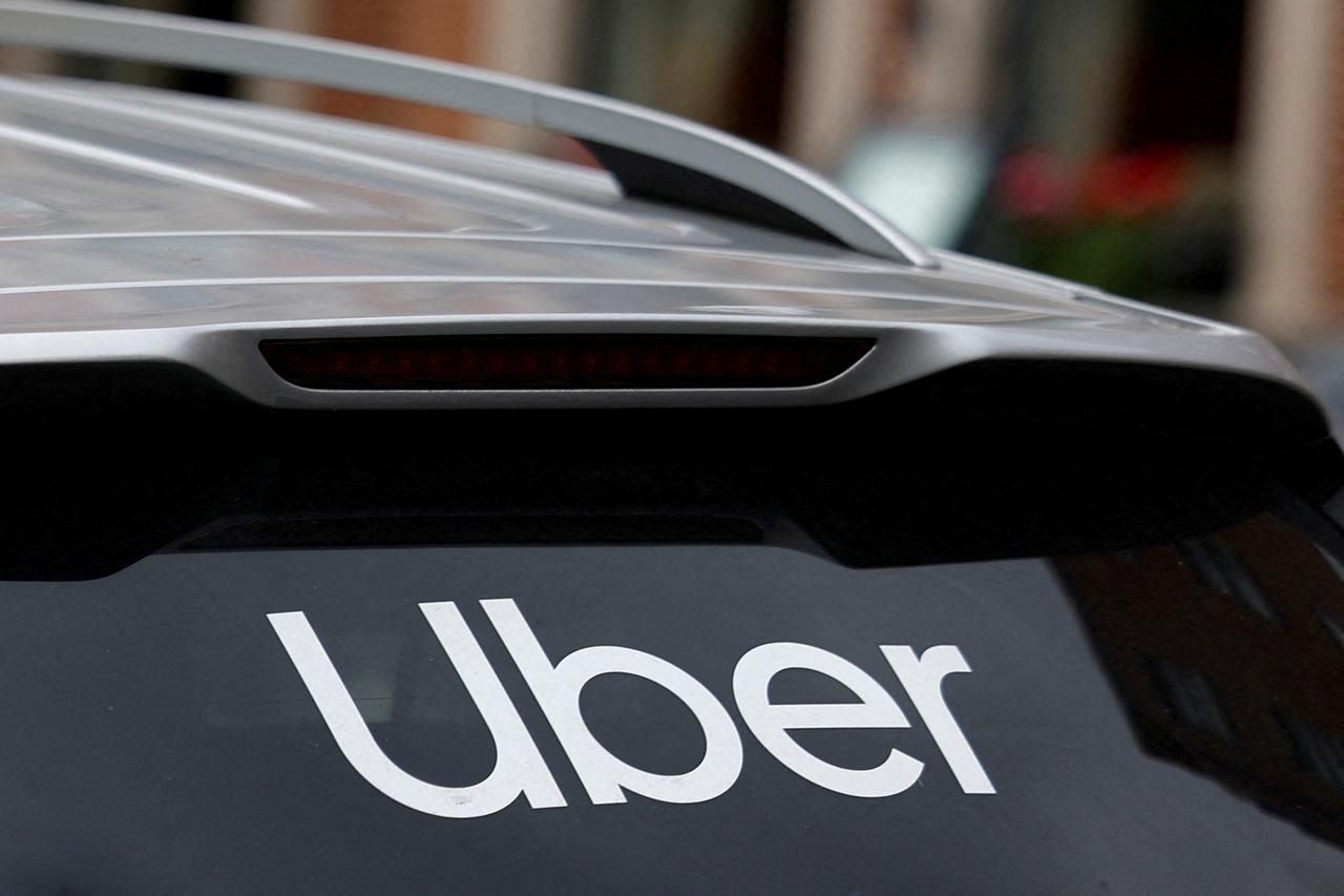 FILE PHOTO: Uber logo seen on a taxi in Dublin