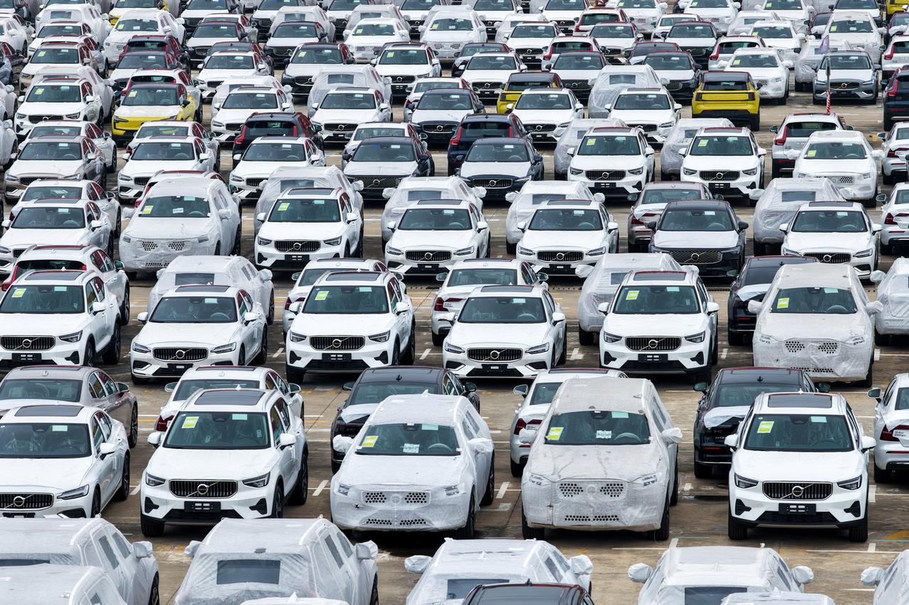 FILE PHOTO: Cars for export sit at a port in Nanjing
