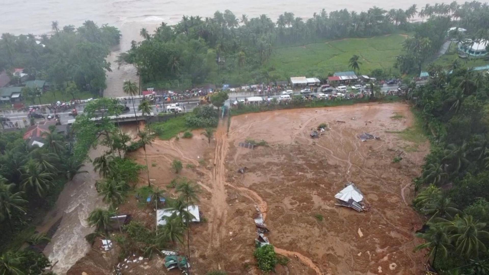 A general view shows damages after a landslide caused by tropical storm Megi, that hit Philippines' eastern and southern coasts, in Baybay city, eastern province of Leyte, Philippines, in this still image taken from a video April 11, 2022. Video taken with a drone April 11, 2022. Courtesy As You Wish Photography/via REUTERS  THIS IMAGE HAS BEEN SUPPLIED BY A THIRD PARTY. NO RESALES. NO ARCHIVES. MANDATORY CREDIT. Photo: AS YOU WISH PHOTOGRAPHY/REUTERS