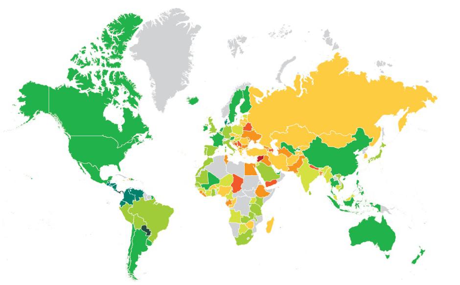 Karta zemalja po indeksu sreće