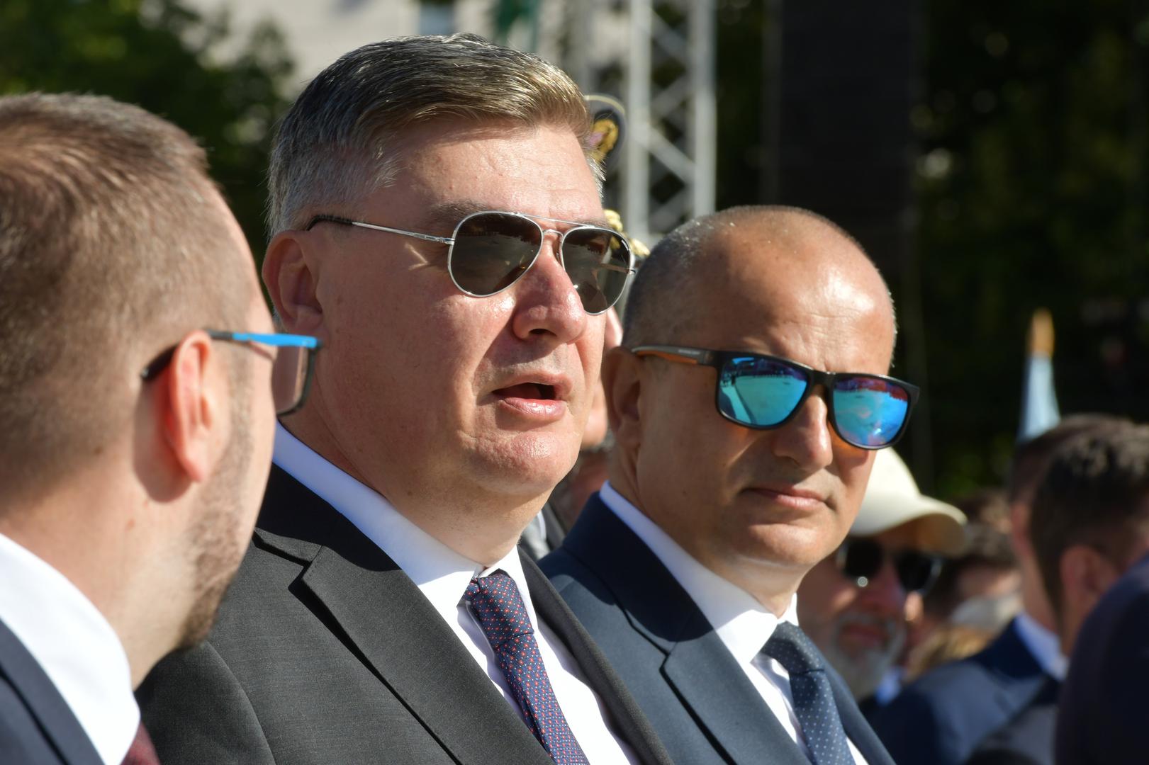05.08.2025., Knin - Polaganje vijenaca na spomenik Oluja 95 povodom 30.Obljetnice Vojno-redarstvene akcije OLuja. Uz obitelji branitelja vijence je polozio i drzavni vrh, predsjednik Zoran Milanovic, premijer Andrej Plenkovic. Photo: Hrvoje Jelavic/PIXSELL