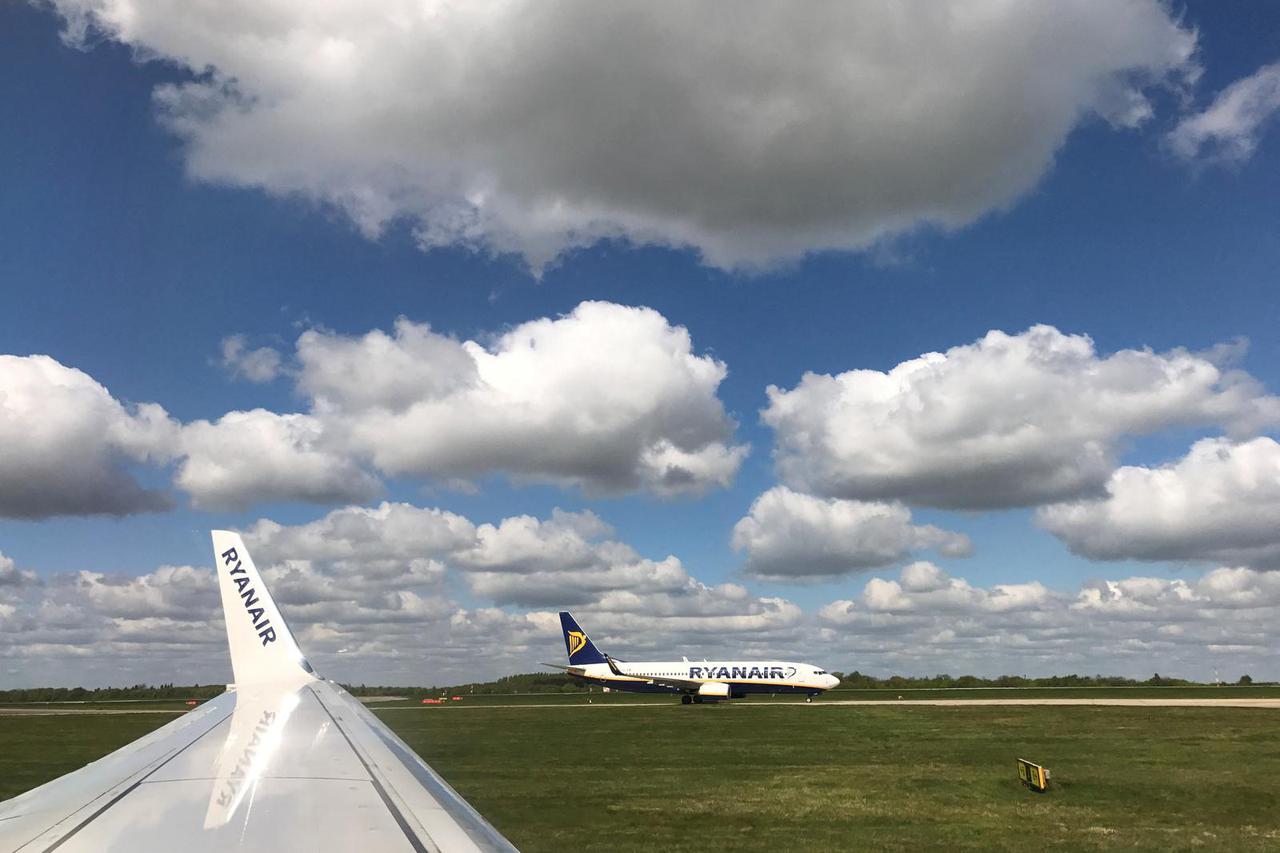 FILE PHOTO: A Ryanair aircraft taxis at Stansted airport, Britain