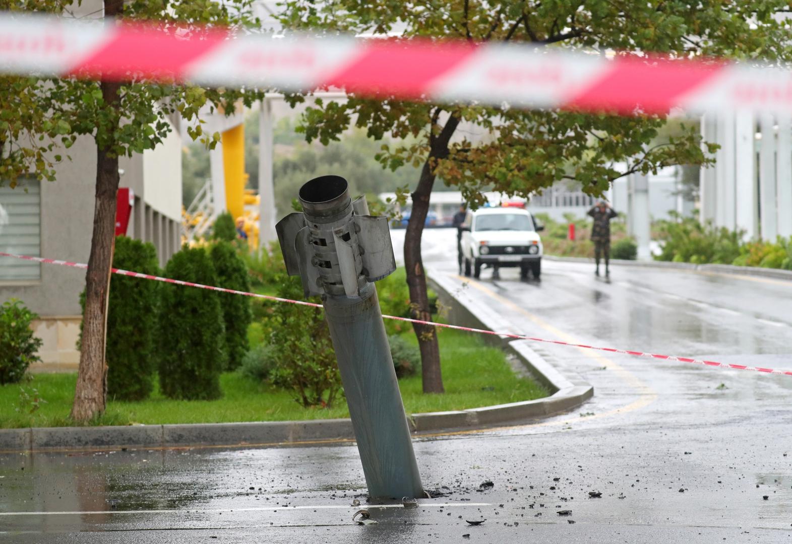 AZERBAIJAN - OCTOBER 5, 2020: An unexploded BM-30 Smerch rocket by the Mingachevir Hydro Power Station. The situation in Nagorno-Karabakh escalated on September 27, 2020, with reports from Yerevan on the Azerbaijani troops advancing in the direction of Nagorno-Karabakh and shelling its settlements, including the capital city of Stepanakert. Both Azerbaijan and Armenia have declared martial law and military mobilization, reporting on casualties and injuries among civilians as well. Valery Sharifulin/TASS Photo via Newscom Newscom/PIXSELL