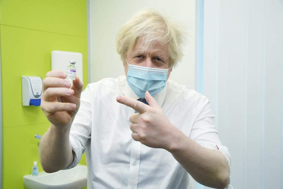 Britain's Prime Minister Boris Johnson visits a coronavirus vaccination centre at the Health and Well-being Centre in Orpington