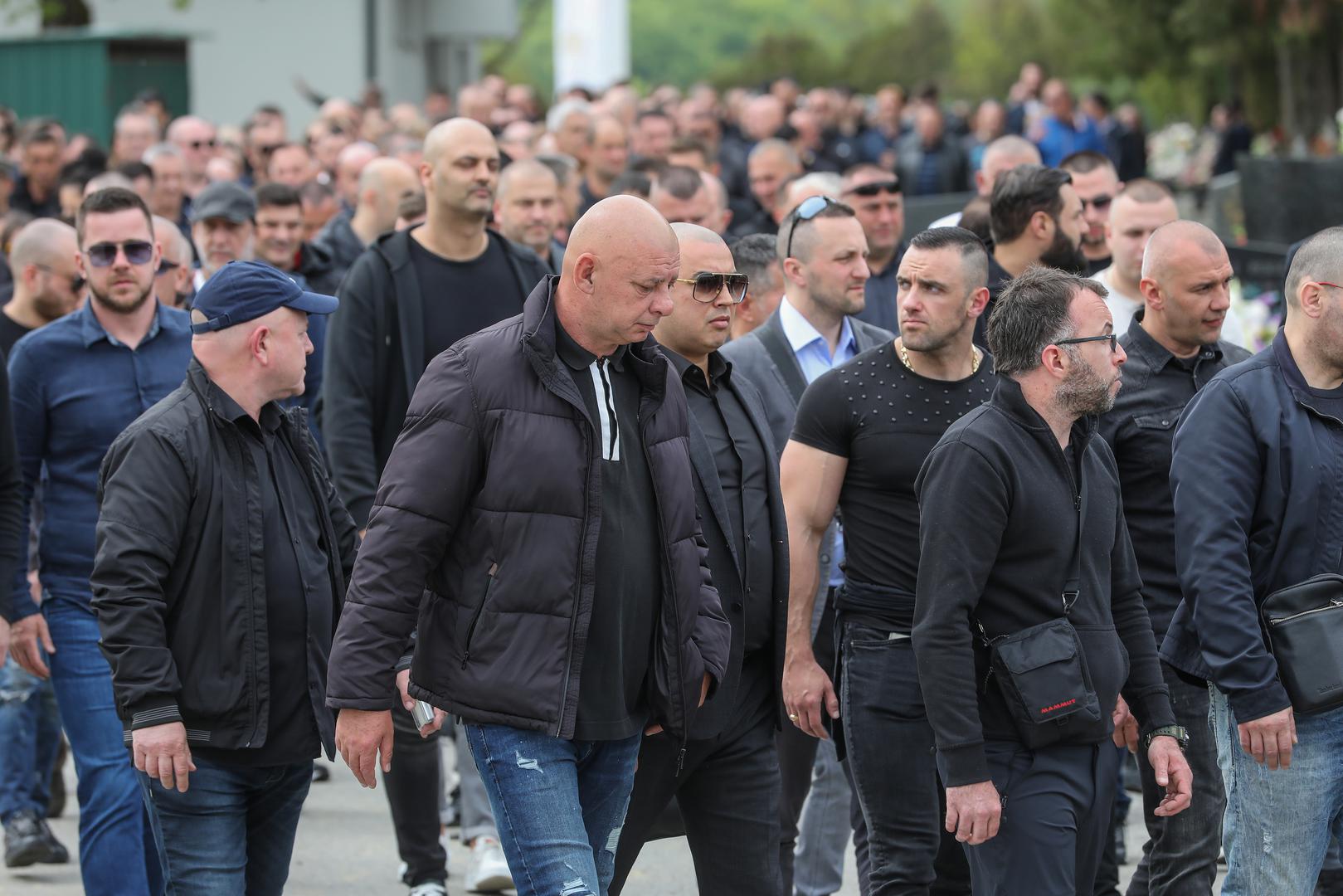 28.04.2023., Zagreb - Pogreb Tomislava Sablje, koji je ubijen u nocnom klubu "Ritz", odrzan je na groblju Markovo Polje. Optuzenik iz Uskokove akcije Tebra Tomislav Sabljo ubijen je hicima iz vatrenog oruzja u nakon fizickog sukoba vise osoba.   Photo: Jurica Galoic/PIXSELL