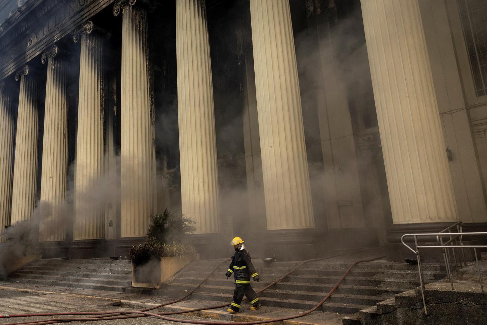 A firefighter walks out of the burning Manila Central Post Office building after a massive fire, in Manila, Philippines, May 22, 2023. REUTERS/Eloisa Lopez Photo: ELOISA LOPEZ/REUTERS