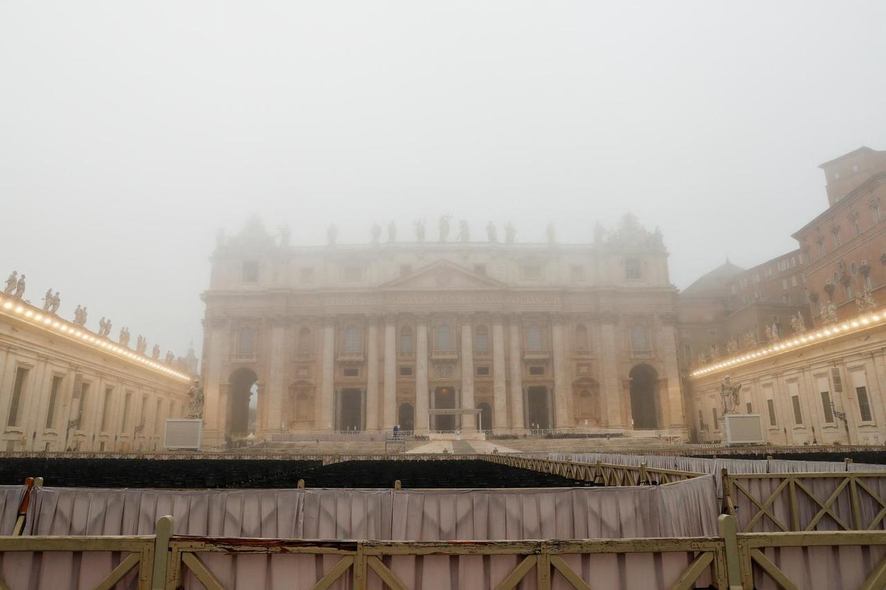 A general view of St. Peter's Square under fog, at the Vatican