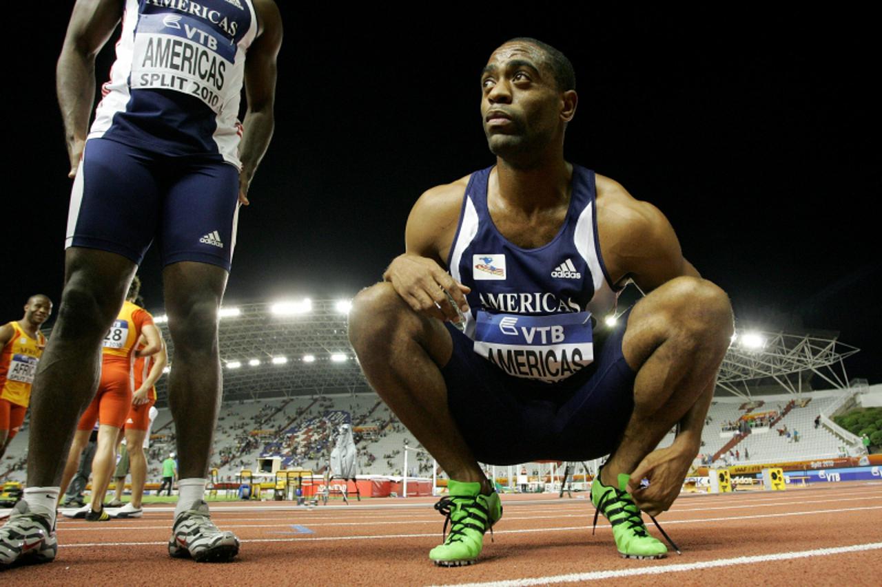 '04.09.2010.,Split - Na stadionu Poljud poceo je dvodnevni atletski Kup kontinenata na kojem sudjeluje oko 400 najboljih atleticara iz cijelog svijeta.Tim Amerika pobjednici utrke 4x100m.Tayson Gay. P