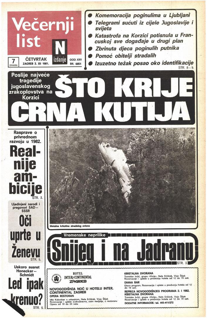 Tog su utorka, na promotivnom letu JP 1308 Ljubljana-Ajaccio, koji je unajmila slovenska turistička agencija Kompas, putnici bili uglavnom Slovenci. Zrakoplov McDonnell-Douglas MD-81, registriran kao YU-ANA, Inex-Adriji je bio isporučen 11. kolovoza 1981. Sa samo 683 sata letenja, bio je gotovo potpuno nov, a četiri dana prije polijetanja iz Ljubljane za Korziku obavljena je i kontrola.