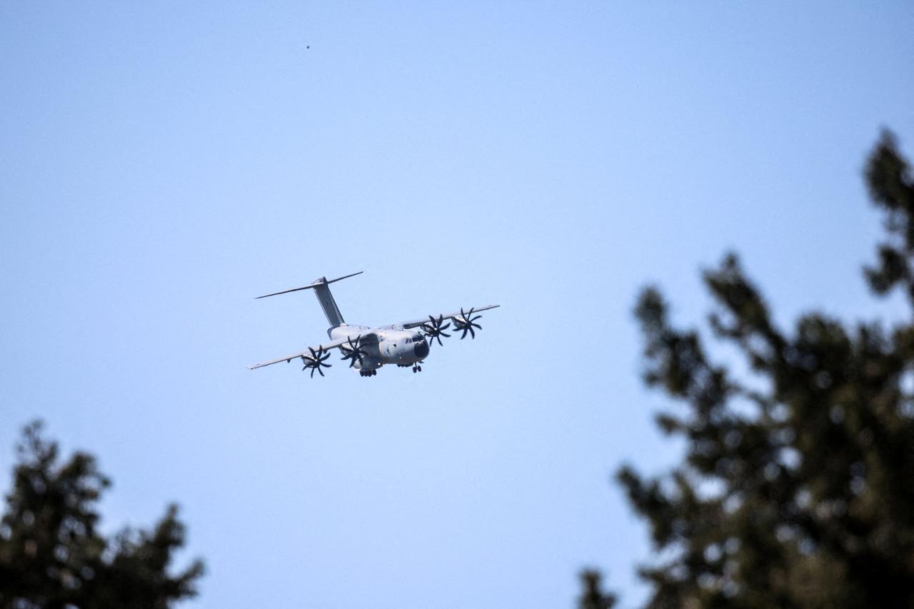 British Airbus A400M military aircraft flies near RAF Akrotiri, a British sovereign base in Cyprus