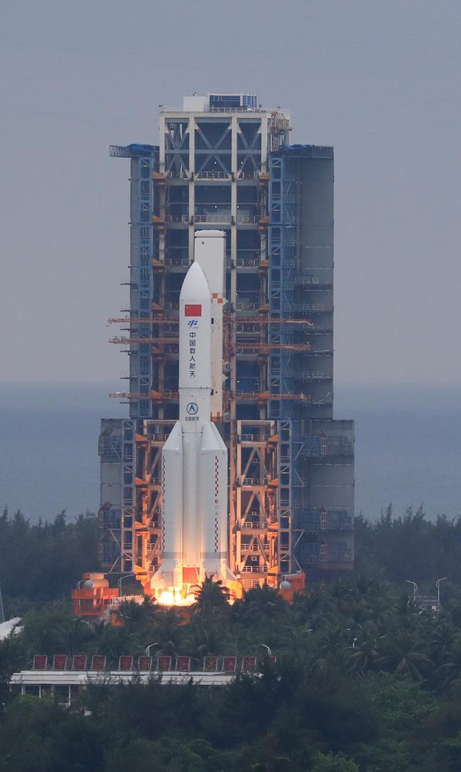 (EyesonSci)CHINA-HAINAN-WENCHANG-SPACE STATION-CORE MODULE-LAUNCH (CN) (210429) -- WENCHANG, April 29, 2021 (Xinhua) -- The Long March-5B Y2 rocket, carrying the Tianhe module, blasts off from the Wenchang Spacecraft Launch Site in south China's Hainan Province, April 29, 2021. China on Thursday sent into space the core module of its space station, kicking off a series of key launch missions that aim to complete the construction of the station by the end of next year. (Xinhua/Ju Zhenhua) Ju Zhenhua  Photo: XINHUA/PIXSELL