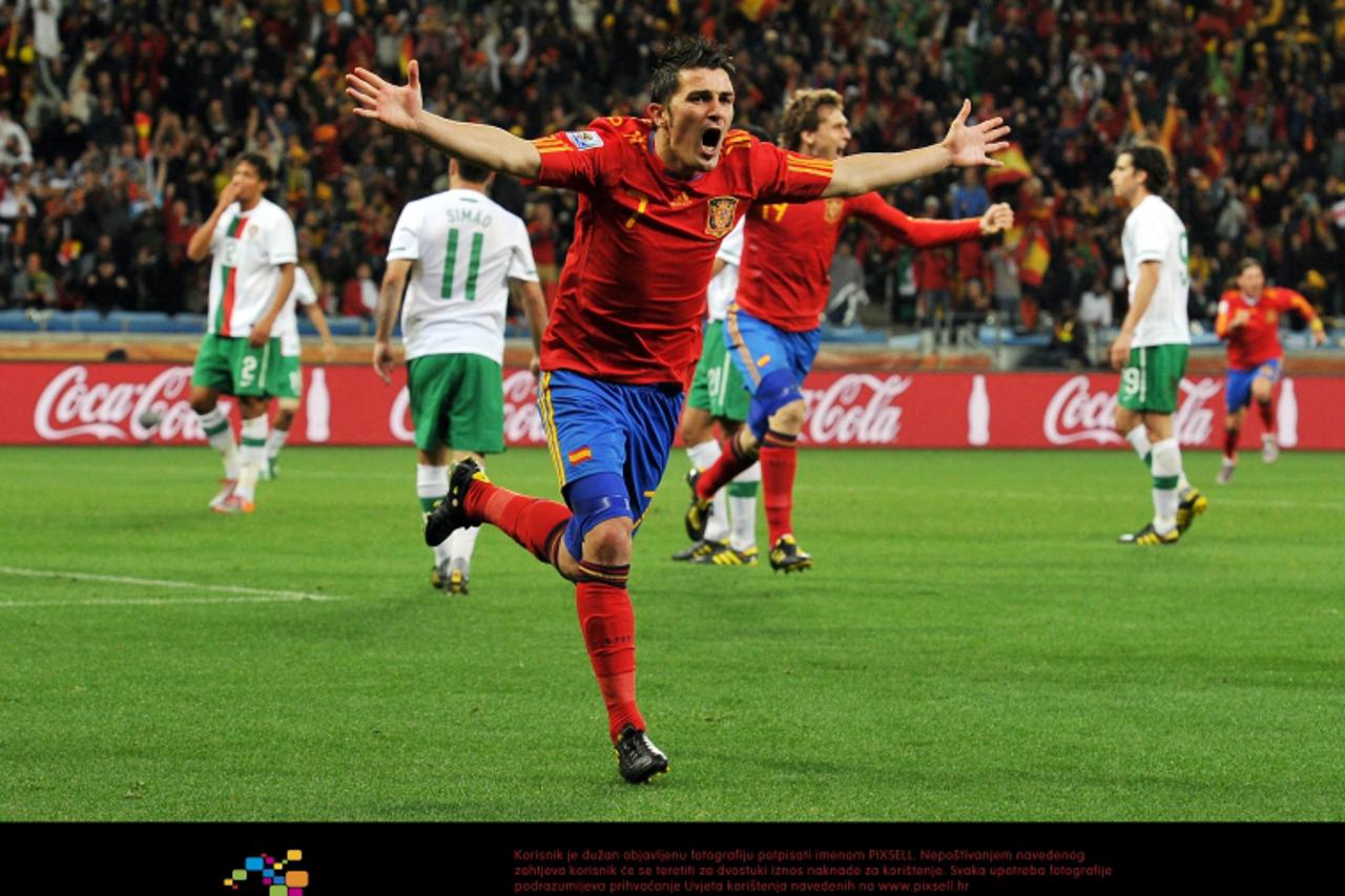 'David Villa of Spain celebrates after scoring the winning goal Photo: Press Association/Pixsell'