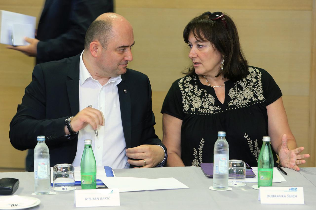 04.07.2014., Osijek - Predsjednistvo HDZ-a odradilo je redovitu sjednicu stranke u hotelu Osijek. Milijan Brkic i Dubravka Suica.