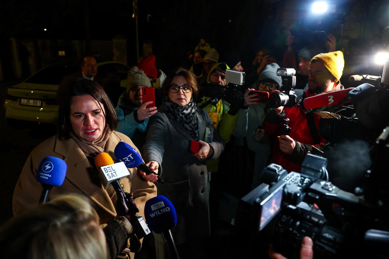 Prisoners released from Belarus arrive at the U.S. embassy in Vilnius