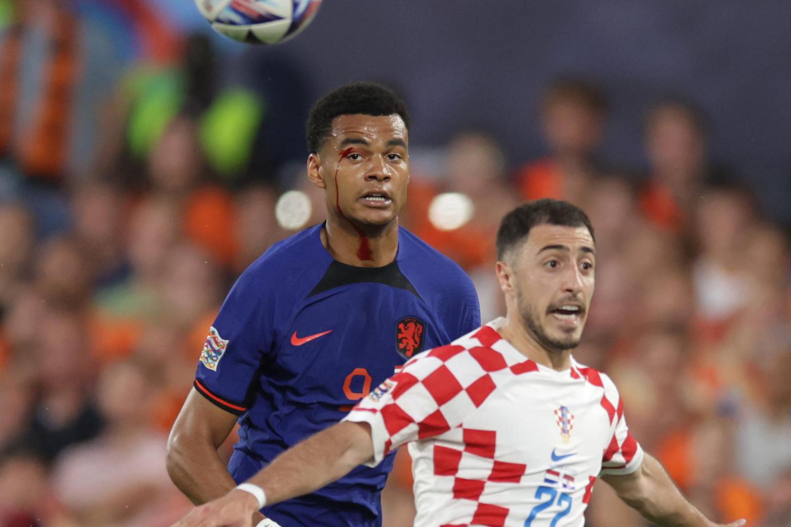 14.06.2023., stadion Feyenoord "De Kuip", Rotterdam, Nizozemska - UEFA Liga Nacija, polufinale, Nizozemska - Hrvatska. Cody Gakpo, Josip Juranovic Photo: Luka Stanzl/PIXSELL