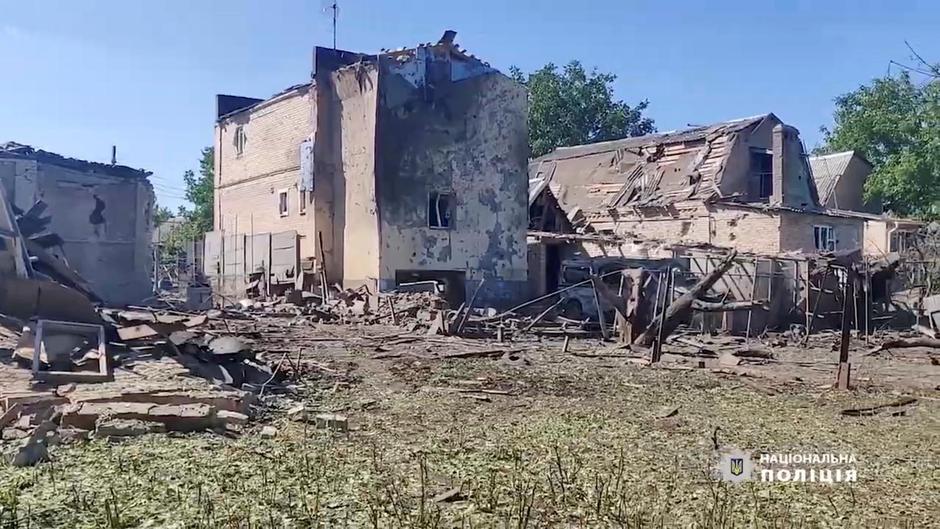 A view shows damaged buildings, as Russia's invasion on Ukraine continues, in Bakhmut