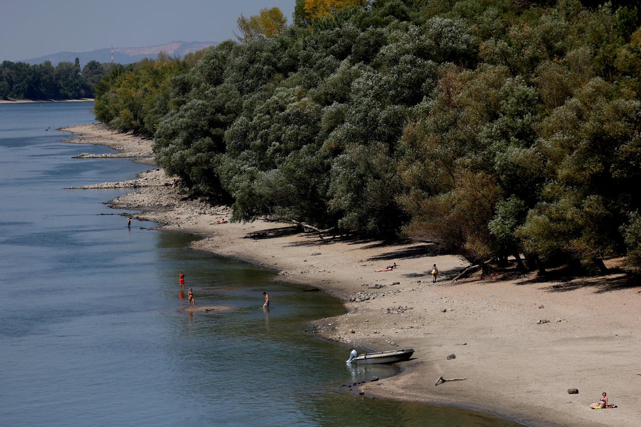 Low water levels on the Danube River in Apatin