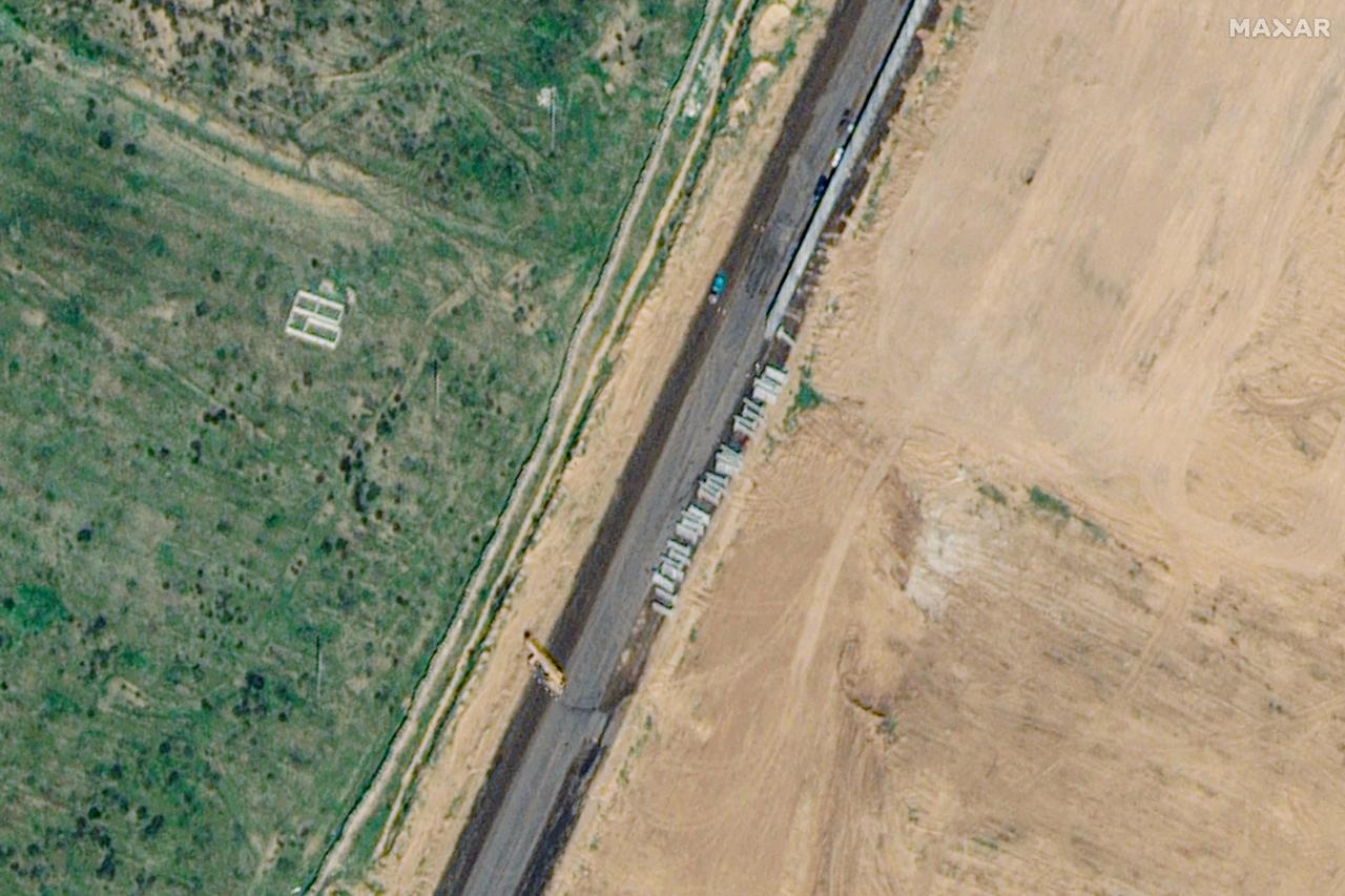 A satellite image shows the construction of a wall along the Egypt-Gaza border near Rafah