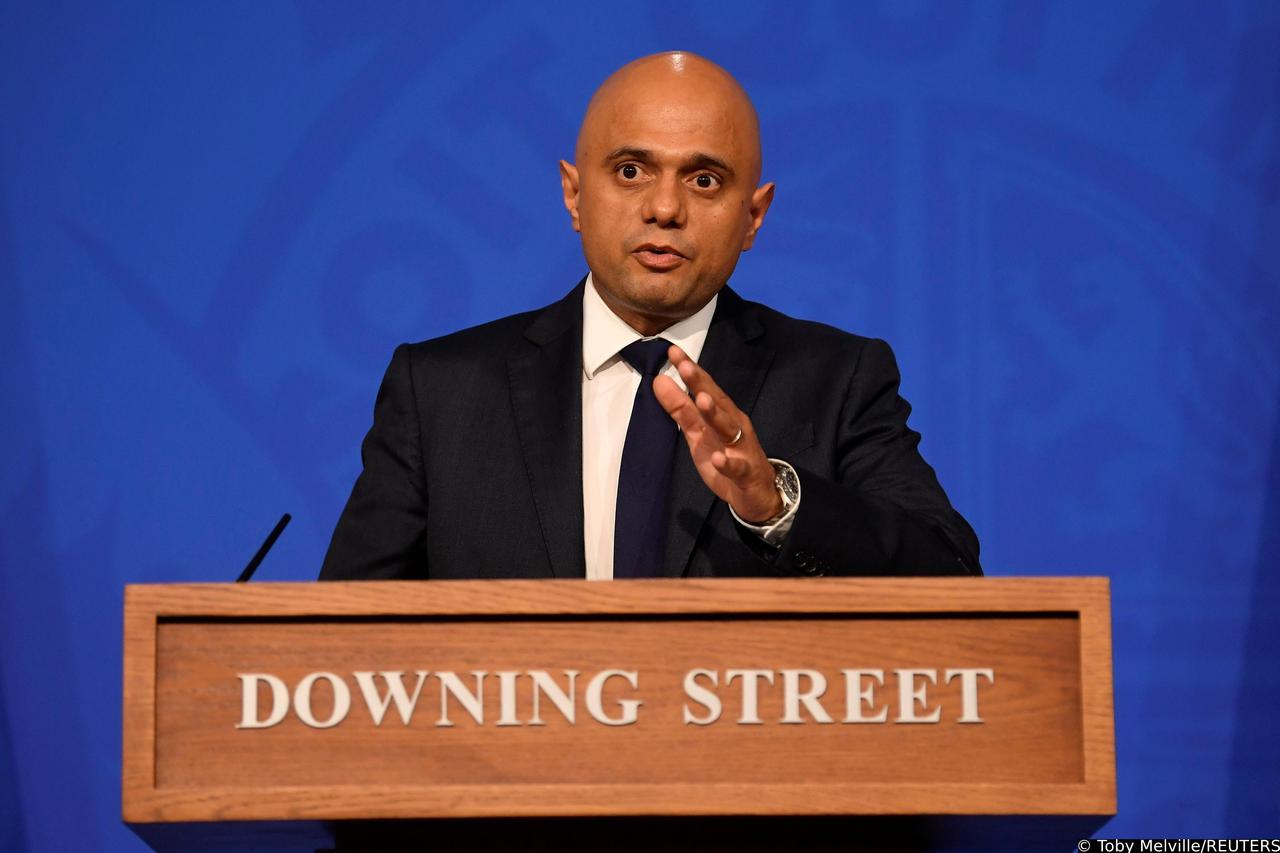 Britain's Health Secretary Sajid Javid speaks during a press conference held in Downing Street, London