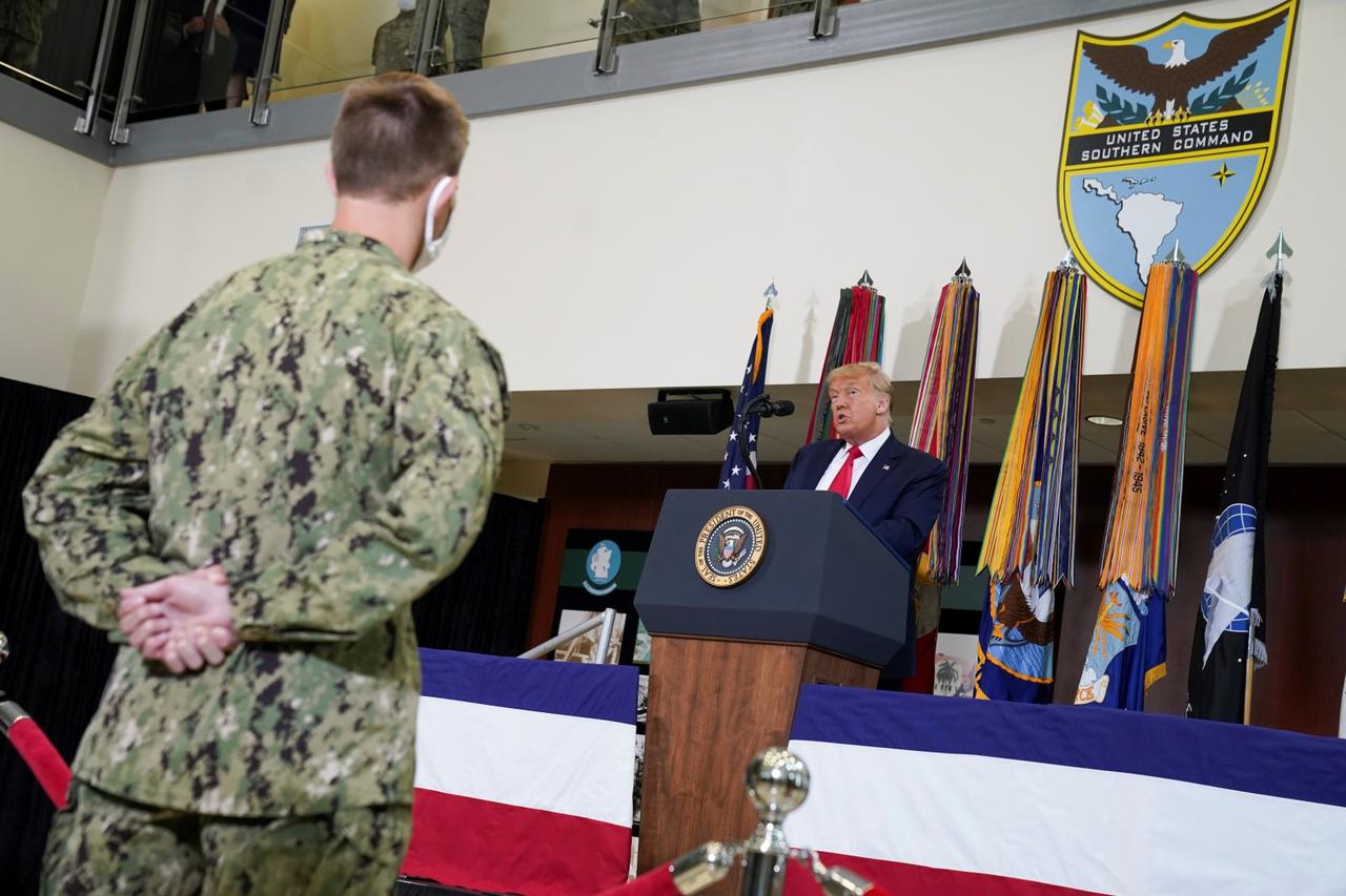 U.S. President Trump visits the U.S. Southern Command (SOUTHCOM) in Doral, Florida