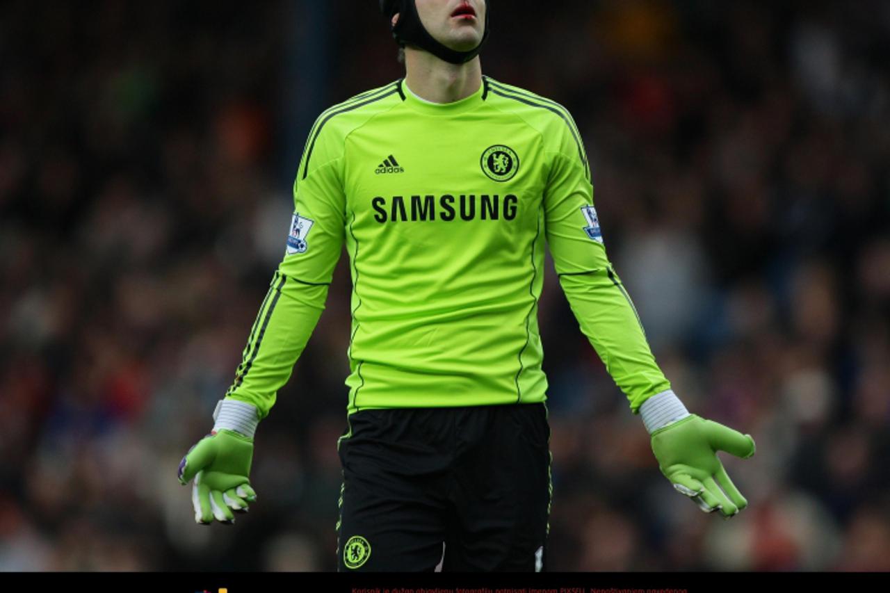 \'Chelsea\'s goalkeeper Petr Cech after his collision with teammate Ashley Cole during the Barclays Premier League match at Ewood Park, Blackburn. Photo: Press Association/Pixsell\'