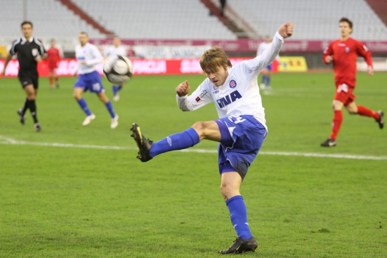 '09.12.2009., Split - Uzvratna utakmica 4. kola Hrvatskog nogometnog kupa, NK Hajduk - NK Zagreb. Mario Ticinovic, strijelac pogotka za Hajduk. Photo: Ivo Cagalj/PIXSELL'