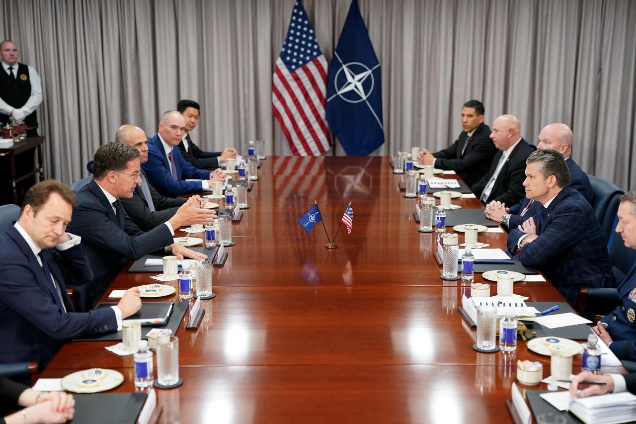U.S. Defense Secretary Pete Hegseth meets with NATO Secretary General Mark Rutte at the Pentagon in Washington