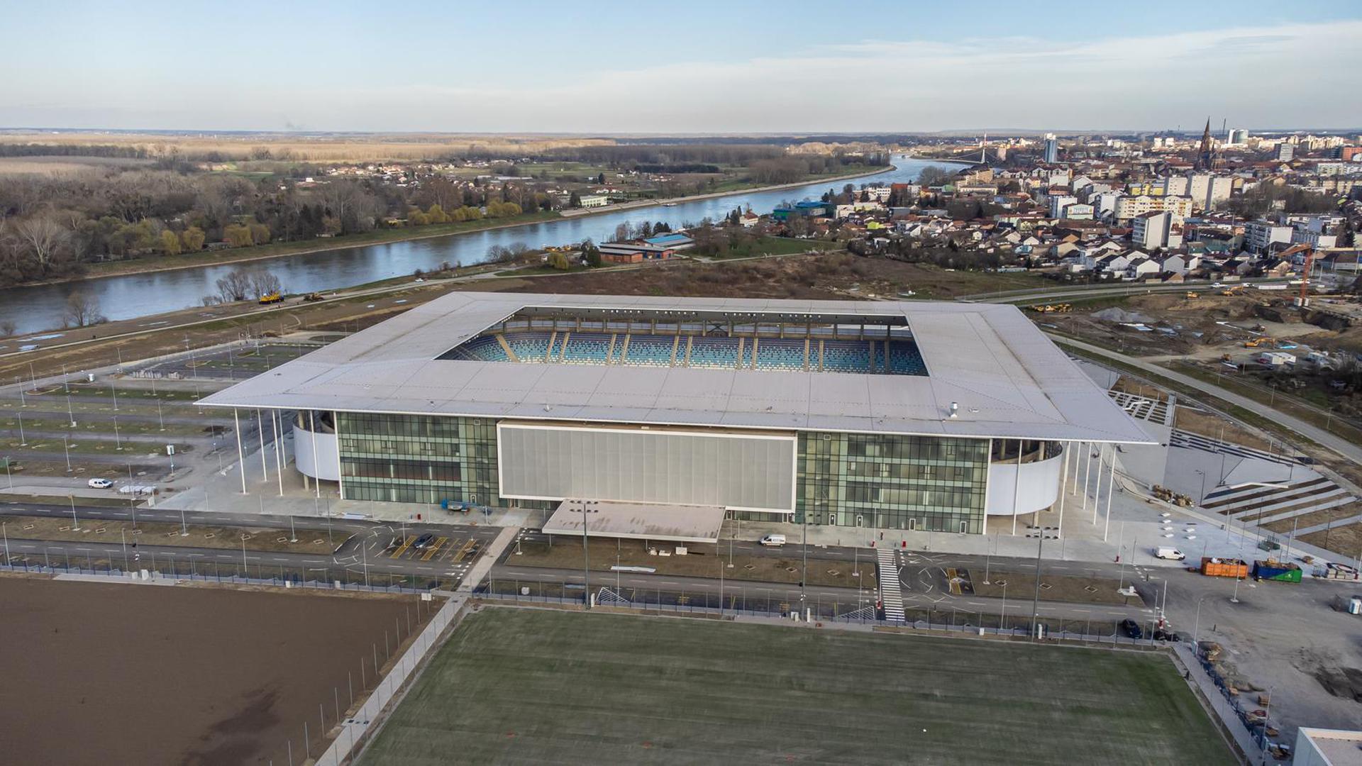 14.03.2023., Osijek - Zracna fotografija novog stadiona NK Osijek koji se nalazi na Pampasu. Photo: Davor Javorovic/PIXSELL