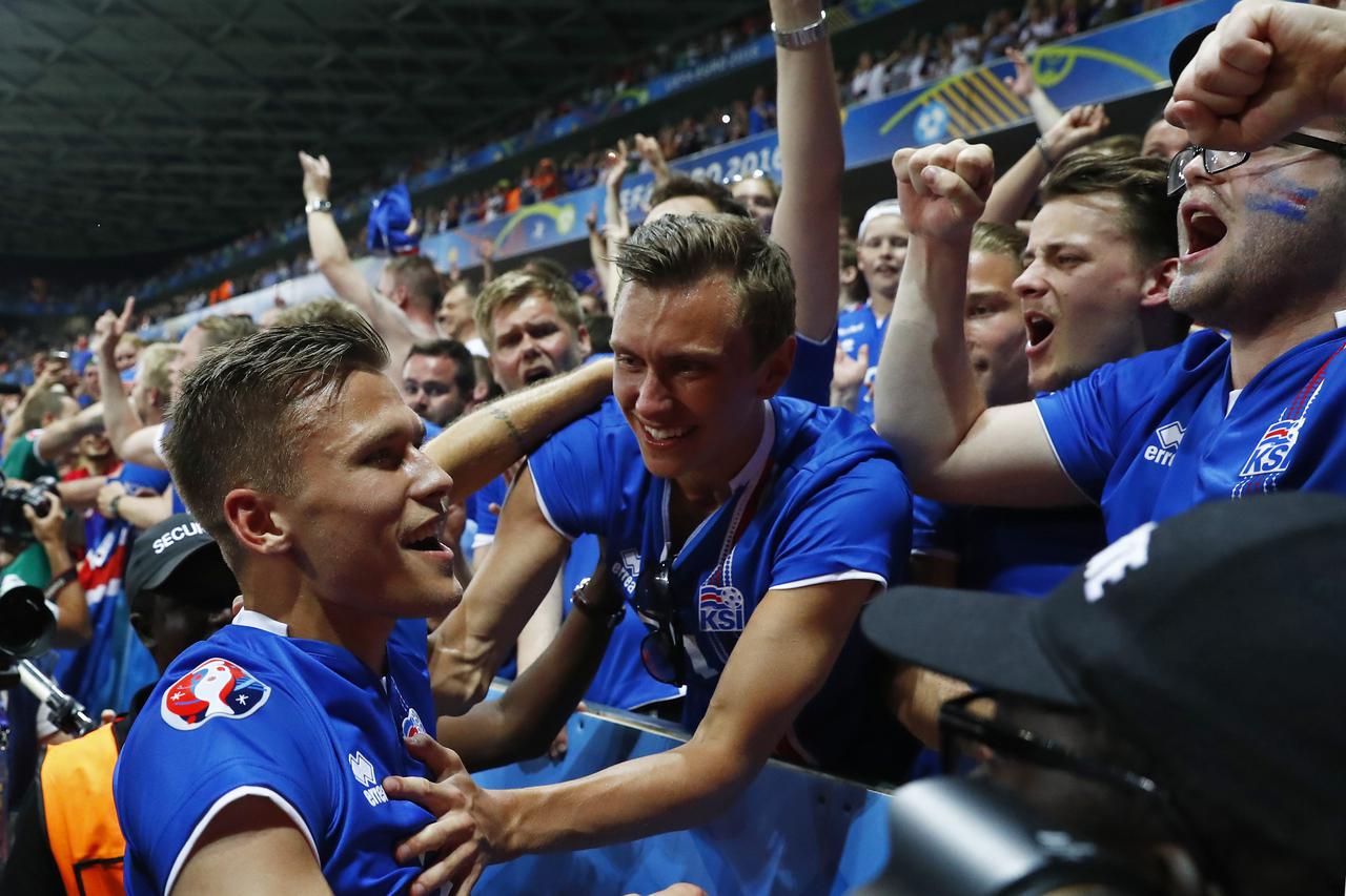 Football Soccer - England v Iceland - EURO 2016 - Round of 16 - Stade de Nice, Nice, France - 27/6/16 Iceland's Arnor Ingvi Traustason celebrates after the game REUTERS/Michael Dalder Livepic