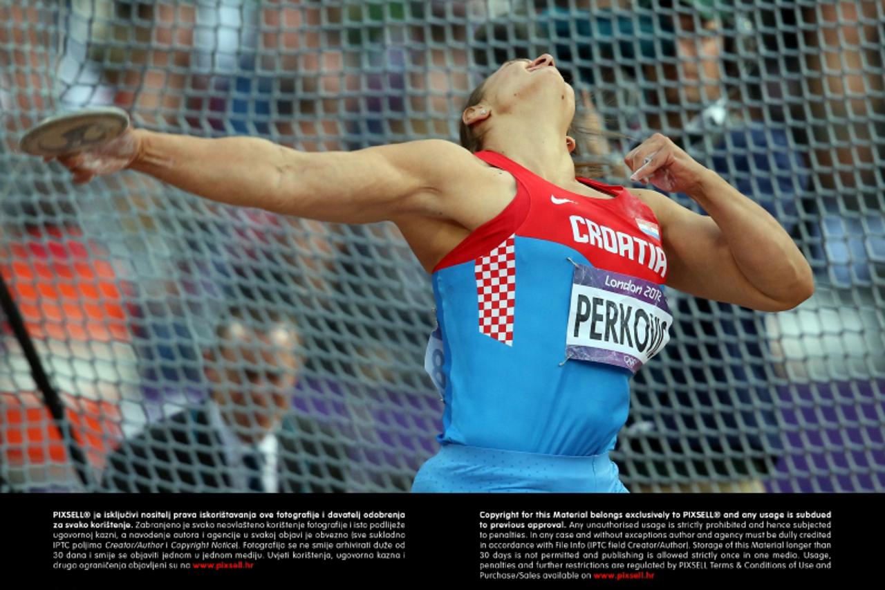 '04.08.2012., Engleska, London - Ljetne Olimpijske igre London 2012. Bacanje diska, Sandra Perkovic osvojila je zlato. Photo: Damir Sencar/PIXSELL/POOL'