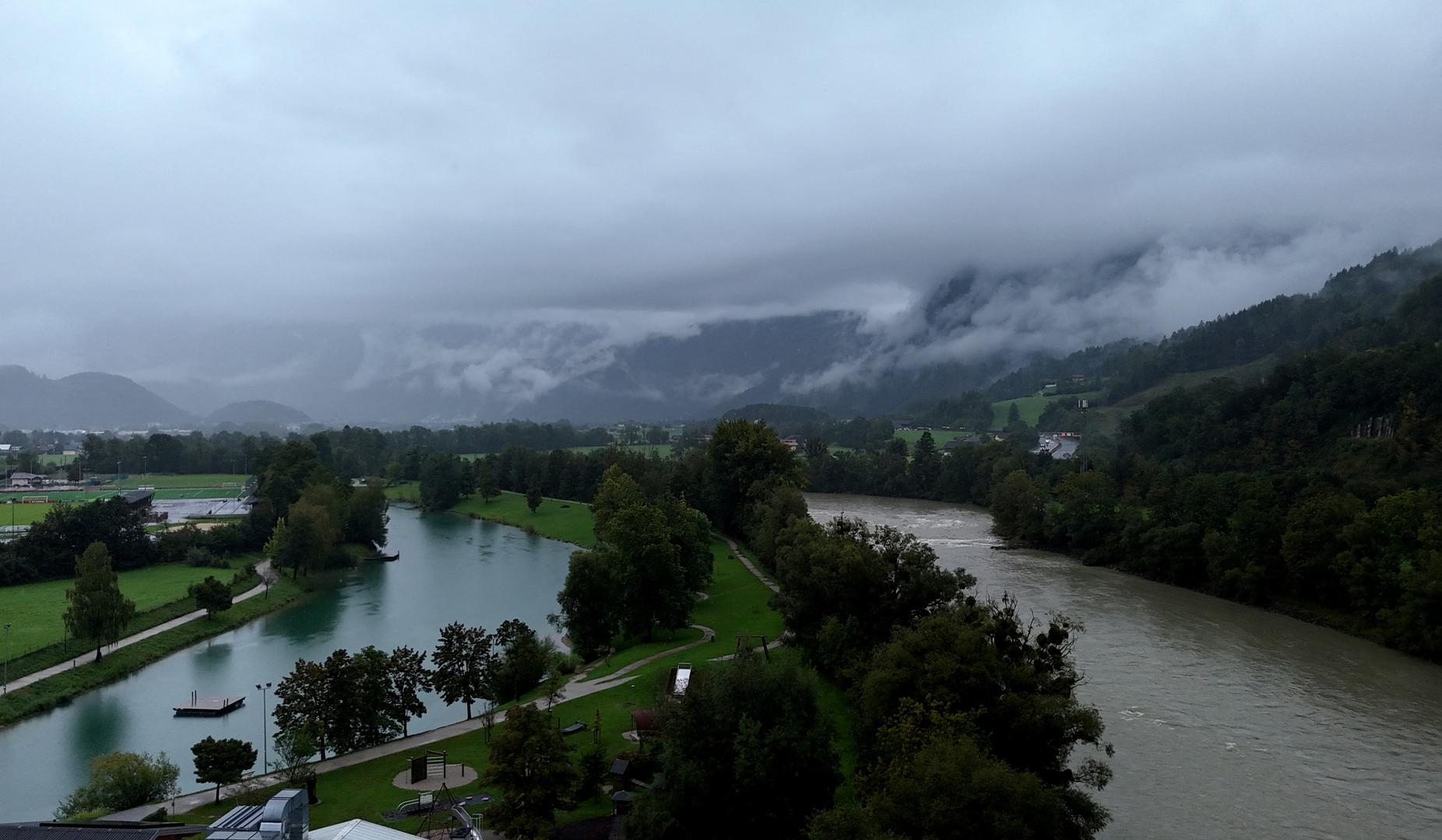 The Salzach river flows past the village of Kuchl near Salzburg, Austria,, September 13, 2024, as southern Germany and Austria expect heavy rainfall over the weekend.     REUTERS/Louisa Off Photo: LOUISA OFF/REUTERS