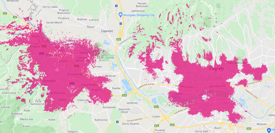 Pokrivenost 5G mreže u Zagrebu