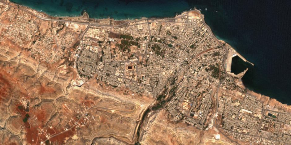 A satellite view of a dam in south of Derna