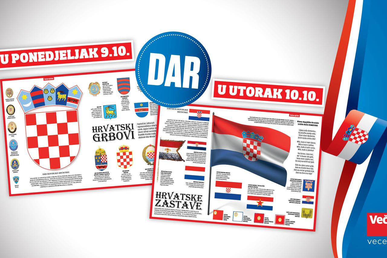 Večernji list daruje velike postere hrvatskih grbova i hrvatskih zastava