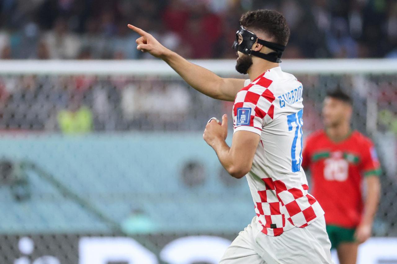 KATAR 2022 - Slavlje Joška Gvardiola nakon pogotka Maroku za 1:0