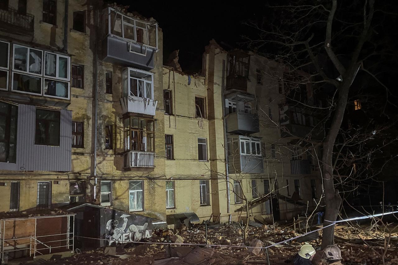 A view of an apartment building severely damaged by a Russian missile in Kharkiv