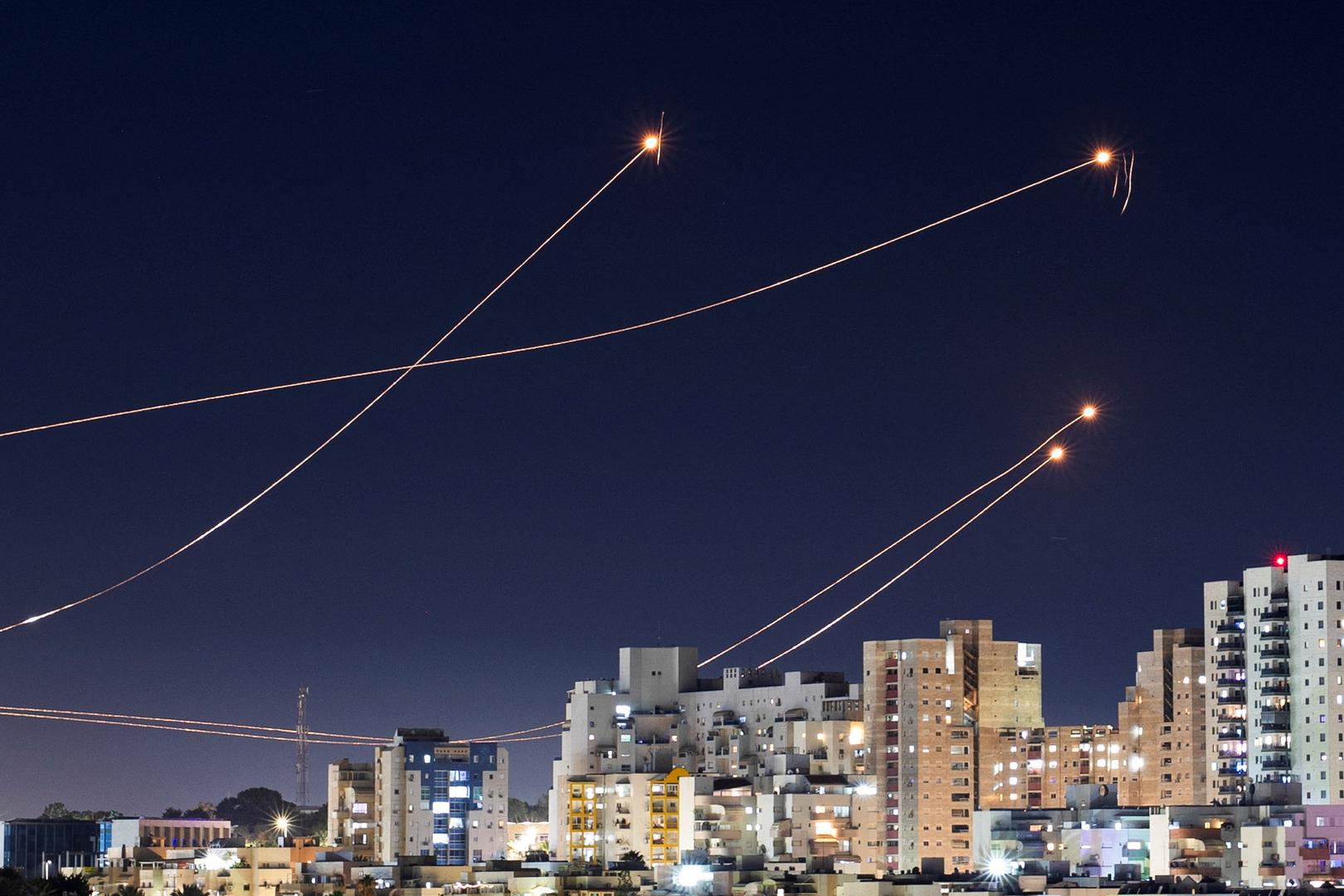 Israel's Iron Dome anti-missile system intercepts rockets launched from the Gaza Strip, amid the ongoing conflict between Israel and the Palestinian Islamist group Hamas, as seen from Ashkelon, Israel, January 15, 2024. REUTERS/Amir Cohen Photo: AMIR COHEN/REUTERS