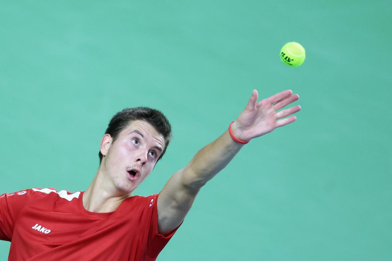 Varaždin: Matej Dodig i Vilius Gaubas u susretu Hrvatske i Litve u Davis cupu