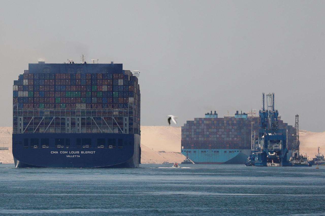 FILE PHOTO: Container ships in Suez Canal