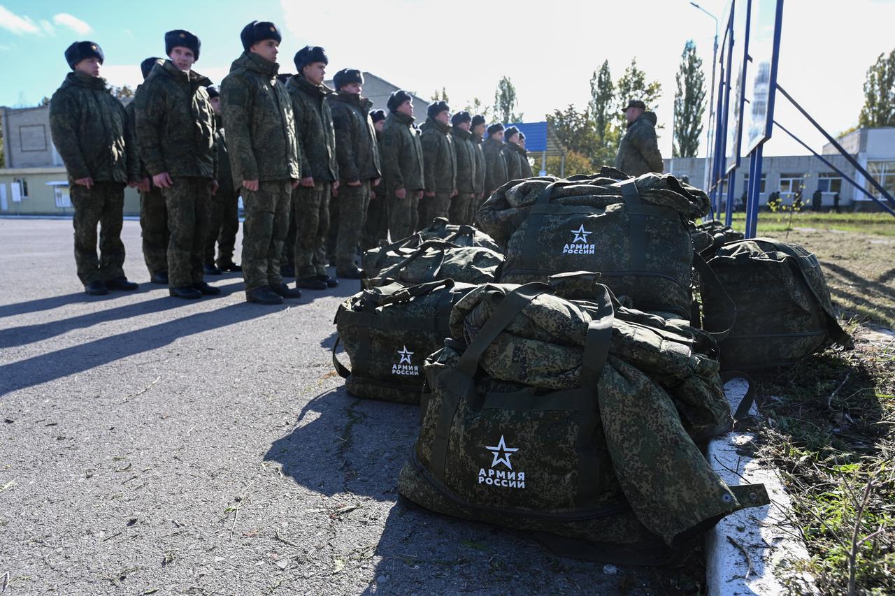 Russian conscripts called up for military service depart for their garrisons, in Bataysk