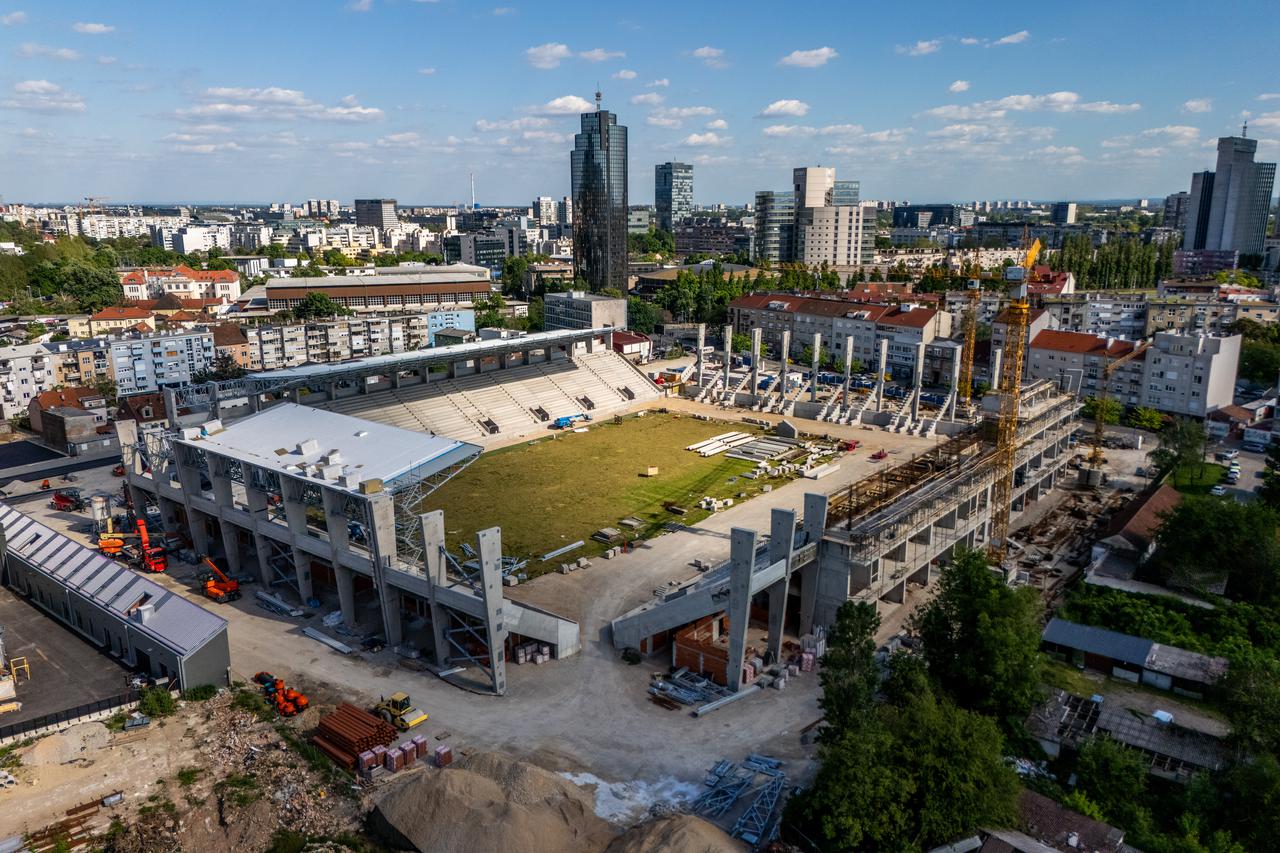 Pogled iz zraka na radove  na novom stadionu u Kranjčevićevoj 