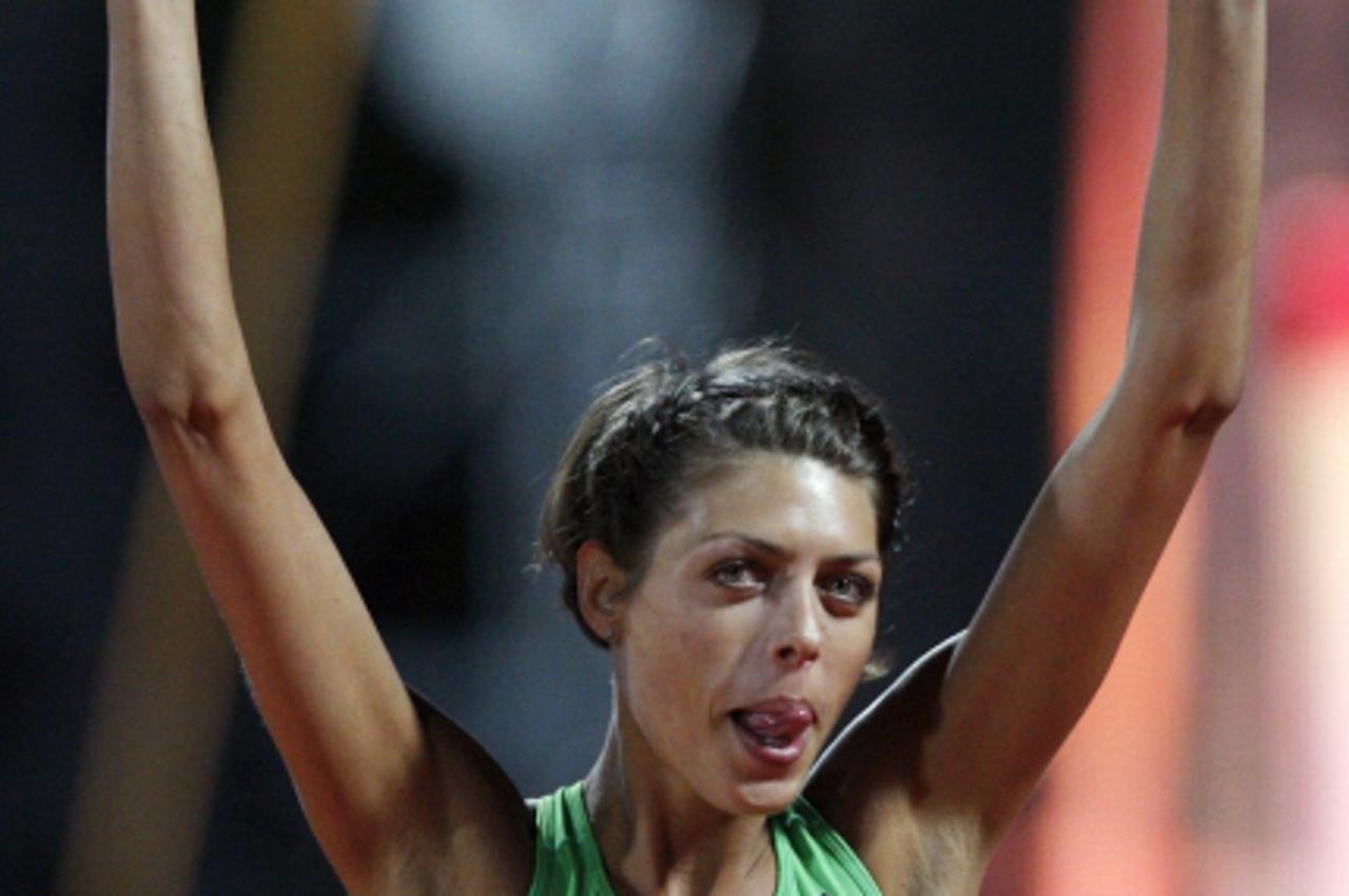 \'Blanka Vlasic of Croatia celebrates after winning gold in the women\'s high jump event during the IAAF World Challenge Zagreb 2010 in Zagreb September 1, 2010. REUTERS/Nikola Solic (CROATIA - Tags: 