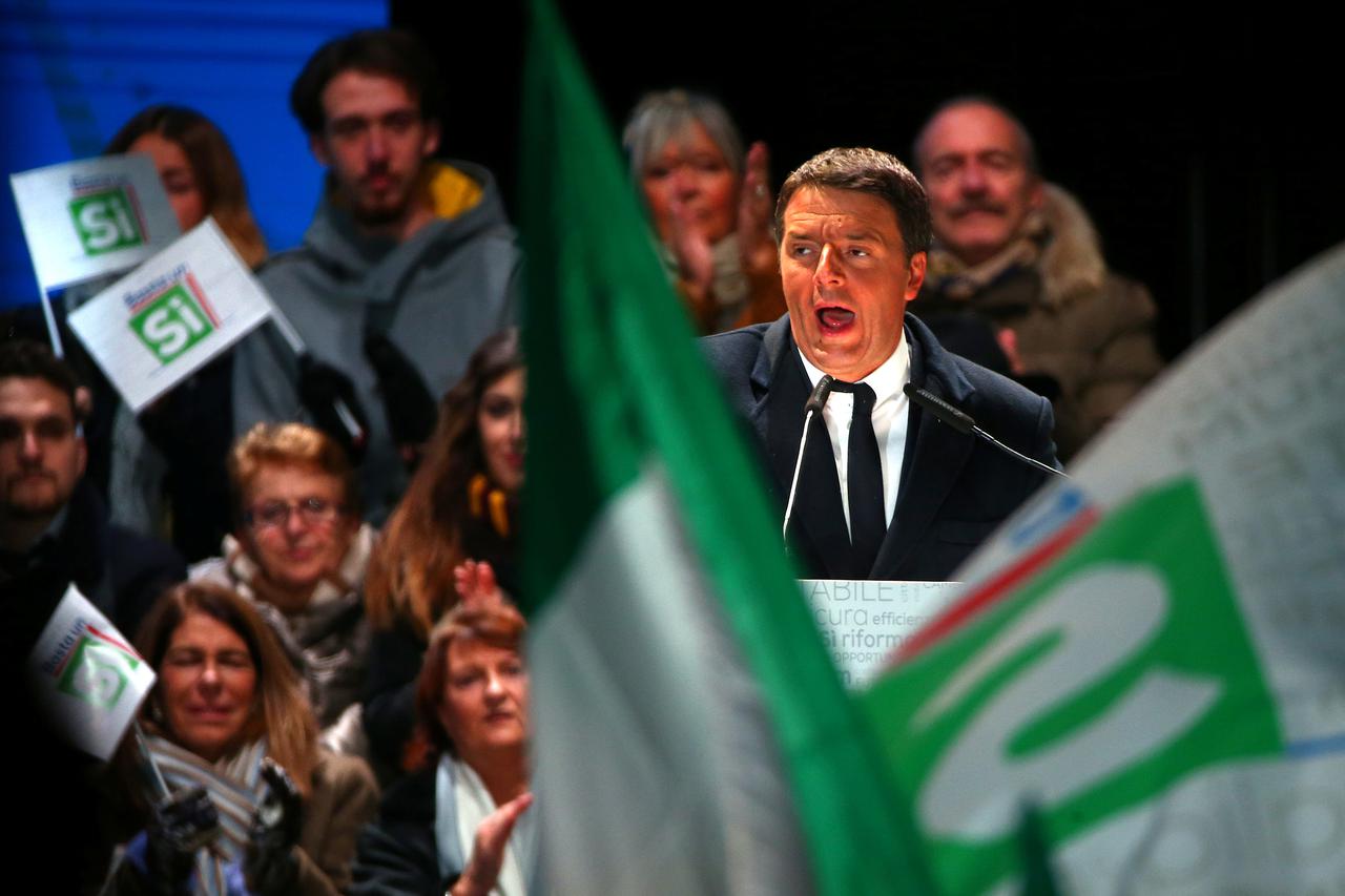 Italian Prime Minister Matteo Renzi speaks during the last rally for a 
